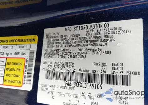 2020 Ford Mustang Gt Fastback from USA, damaged, VIN 1FA6P8CFXL5169105